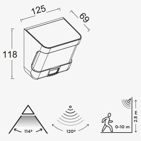 Lampa ścienna z czujnikiem ruchu TRY 6939101330 LED 8W 5000K IP54 czarny