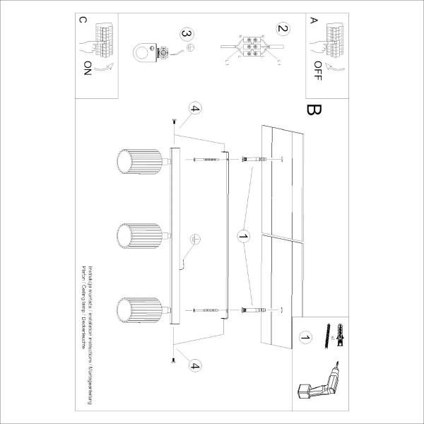 Regulowana lampa sufitowa KARBON SL.1764 tubki potrójne beżowe