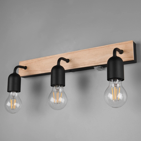 Potrójny kinkiet naścienny ARTURO 284470332 Trio IP44 loft drewniany czarny