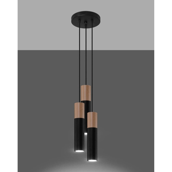 Skandynawska lampa wisząca SL.1014 do sypialni czarna drewno