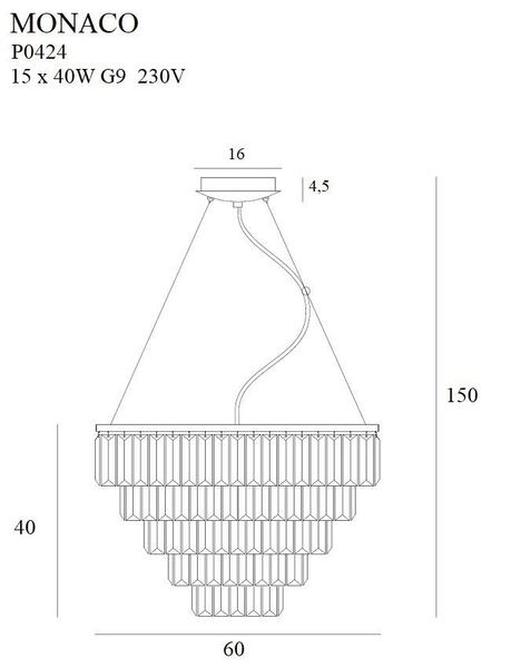 LAMPA wisząca MONACO P0424 Maxlight kryształowa OPRAWA zwis glamour crystal złota przezroczysty