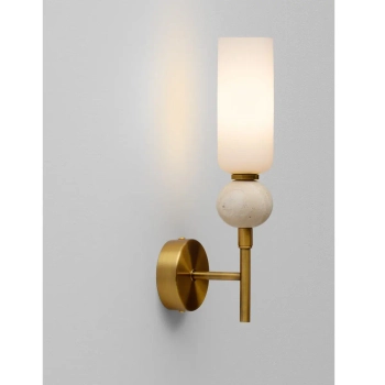 Ścienna lampa trawertyn CORVIZO złota biała LE45278 1xG9 tuba do salonu