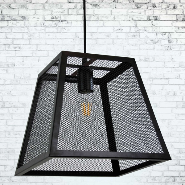 LAMPA wisząca MADERA 310354 Polux metalowa OPRAWA klatka zwis siatka czarna