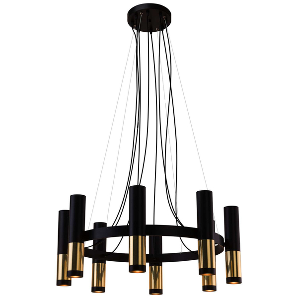 Żyrandol lampa wisząca KAVOS 0386 okrągła metalowe tuby zwis czarny złoty