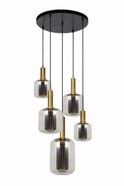 Wisząca LAMPA loftowa JOANET 45494/15/65 Lucide szklana OPRAWA kulisty ZWIS kaskada industrialna przydymiona