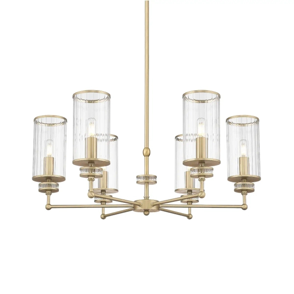 Lampa wisząca żyrandol art deco HAVEN mosiężna metalowa szklana E14 6-punktowa P06798BR