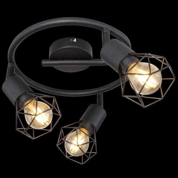 Industrialna LAMPA sufitowa XARA I 54802S-3 Globo druciana OPRAWA metalowy plafon spirala reflektorki czarne