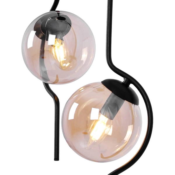Podwójna lampa wisząca Vela K-5337 kule szklana metalowa bursztynowa czarna