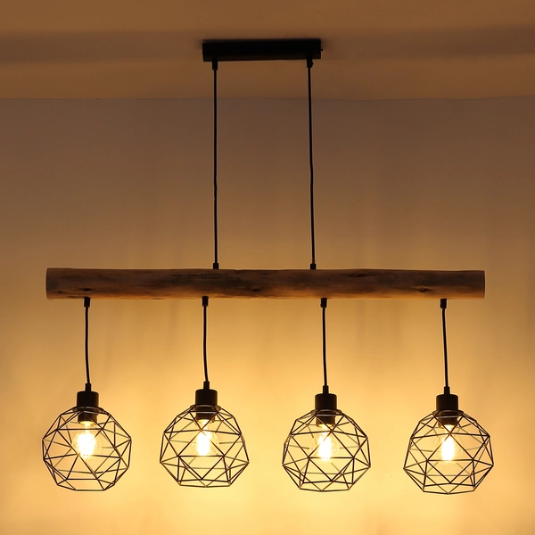 Lampa wisząca Theodor 154 16-4 druciana czarna drewniana