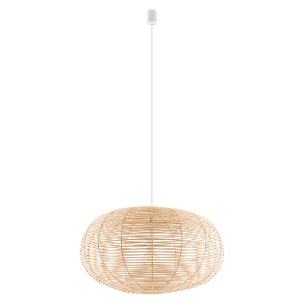 Wisząca lampa Rattan 11155 pleciona gniazdo siatka metalowa drewniana biała