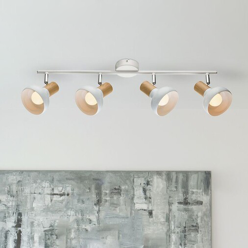 LAMPA sufitowa HOLLY 5947 Rabalux skandynawska OPRAWA metalowe reflektorki regulowane plafon na listwie drewno buk biały