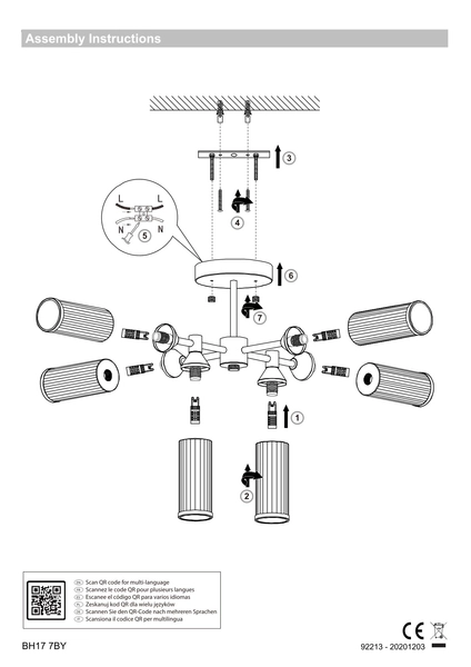 Sufitowa lampa L&-192213 Light& tuby szklane plisowane mosiądz