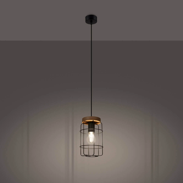 Loftowa lampa wisząca Gotto SL.1263 druciana cage drewniana czarna