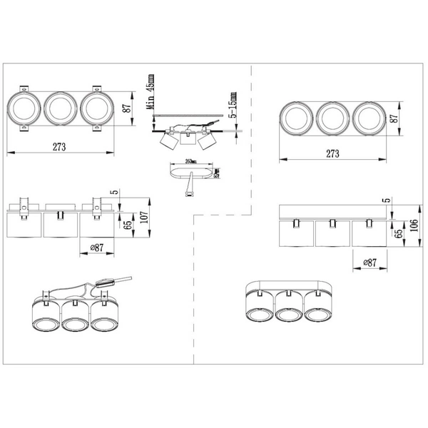 Potrójna lampa sufitowa TAURUS 652910331 Trio LED 5W 3000K biała
