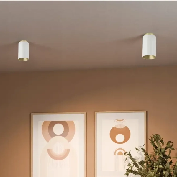 Sufitowa lampa spot CGSPOTLEDWHITEGOLD15 metalowa tuba biała złota