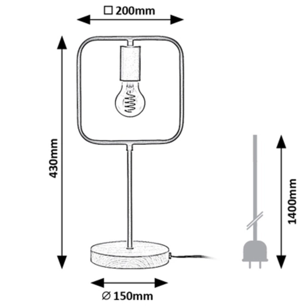 Industrialna lampka stołowa Rufin 3219 metalowa ramka czarna drewno