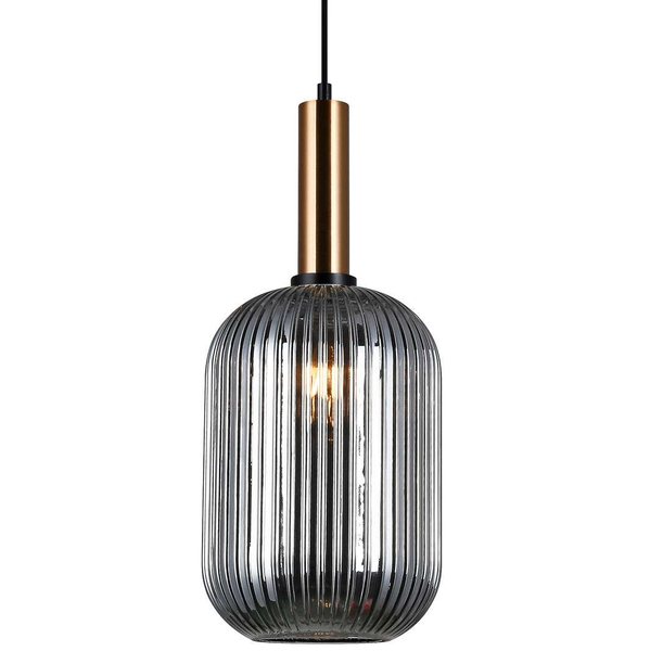 LAMPA wisząca ANTIOLA PND-5588-1L-BRO+SG Italux szklana OPRAWA loftowy zwis plisowany mosiężny przydymiony