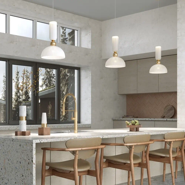 Szklana lampa wisząca glamour Antic MOD302PL-01W1 kopułowa biała złota