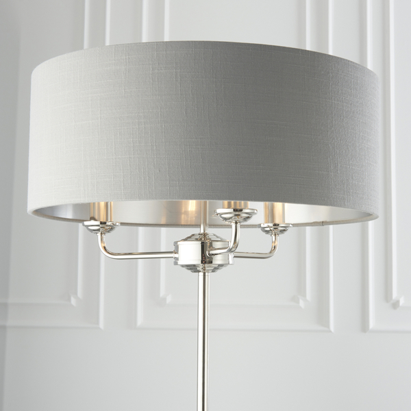 Stojąca lampa z abażurem Highclere 94378 Endon klasyczna szara nikiel