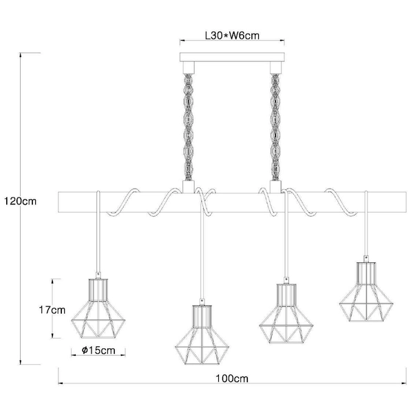 LAMPA wisząca PRISKA 54017-4HH Globo skandynawska OPRAWA belka ZWIS klatki brązowe czarne