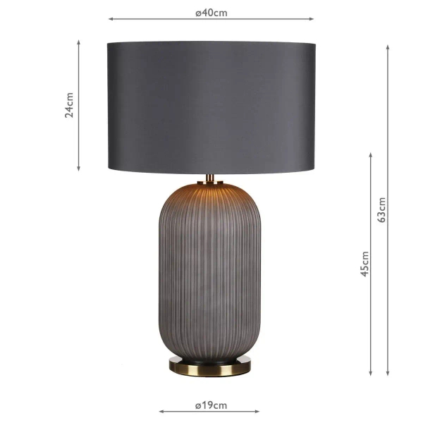 Lampka nocna Helicon HEL4239 żebrowane szkło do sypialni szary