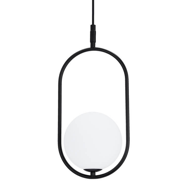 Czarna lampa wisząca Cordel szklana kula frame do sypialni