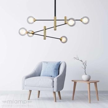 LAMPA sufitowa MARINO PND-9148-6 Italux loftowa OPRAWA metalowe pręty kule balls molekuły czarne mosiądz