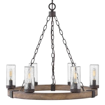 Rustykalna wisząca lampa Sawyer HK-SAWYER6-SQ drewno Sequoia