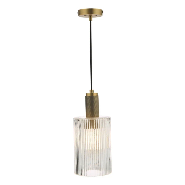 Szklana lampa zwisająca Nikolas NIK0140-E01 żebrowana szklana mosiądz