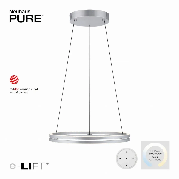Lampa wisząca PUREE-LOOP srebrna pierścieniowa LED 53W 2700-5000K ring zmienna barwa 2551-95