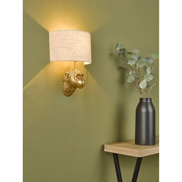 Designerska ścienna lampa Raul RAU0735 małpa z abażurem złoty