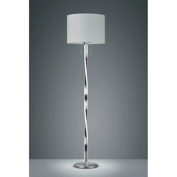 Stojąca lampa do salonu Nandor 475310307 metalowa z abażurem biała nikiel
