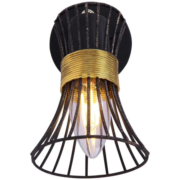 Rustykalna LAMPA ścienna PURRA 54814-1 Globo kinkiet OPRAWA metalowa klatka druciana czarna złota