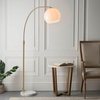 Podłogowa lampa łukowa Otto 76613 kulista do salonu mosiądz biały