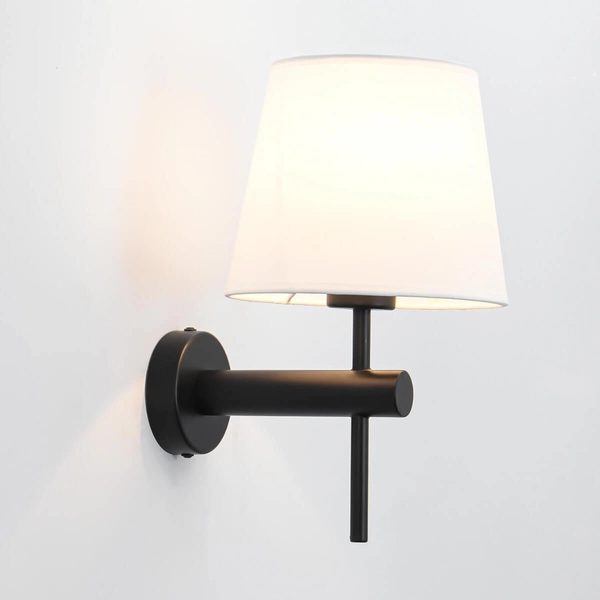 Abażurowa LAMPA ścienna TIVOLI LP-1133/1W BK Light Prestige klasyczna OPRAWA kinkiet na wysięgniku okrągły czarny biały