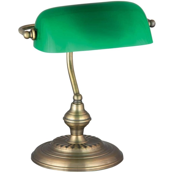 Stojąca LAMPKA industrialna BANK 4038 Rabalux metalowa LAMPA biurkowa dekoracyjna bankierska brąz zielona