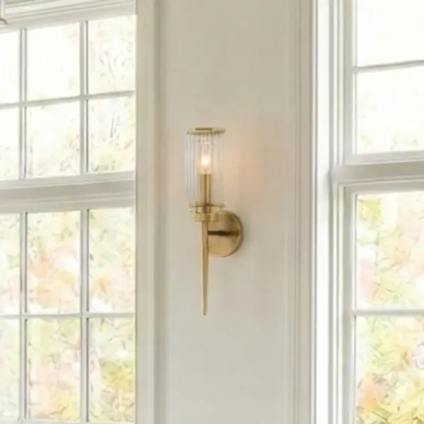 Kinkiet ścienny podłużny art deco HAVEN mosiężny metalowy szklany do salonu W01774BR