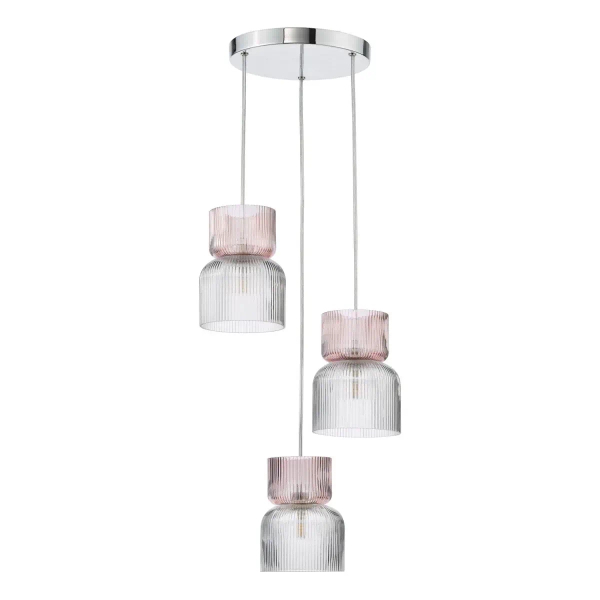 Szklana lampa wisząca Auberta AUB0303 do jadalni potrójna chrom