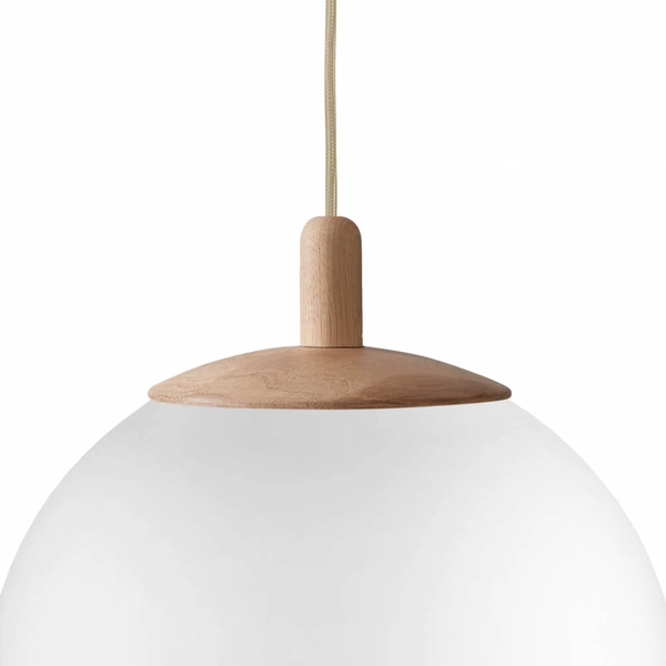 Minimalistyczna lampa wisząca ALUR 11150119 Kaspa do jadalni biała dąb