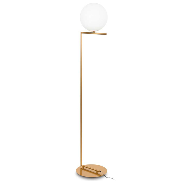 Stojąca LAMPA podłogowa CONDI MLM-7475/1-G MDECO loftowa OPRAWA szklana kula ball mosiądz biała