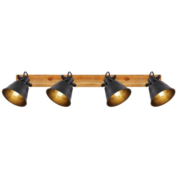 Industrialna LAMPA sufitowa GUNTHER 15466S-4 Globo plafon drewno czarny