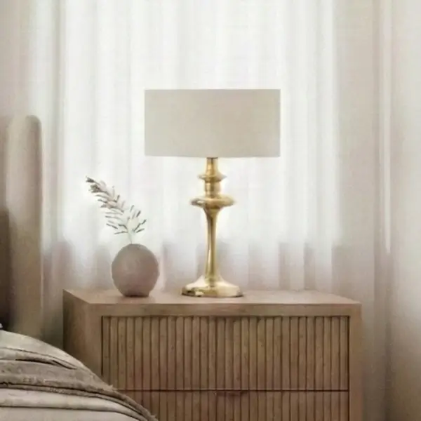 Stołowa lampka z abażurem ABU DHABI złoty błyszczący 1xE27 nocna tkaninowa T01804AU-WH