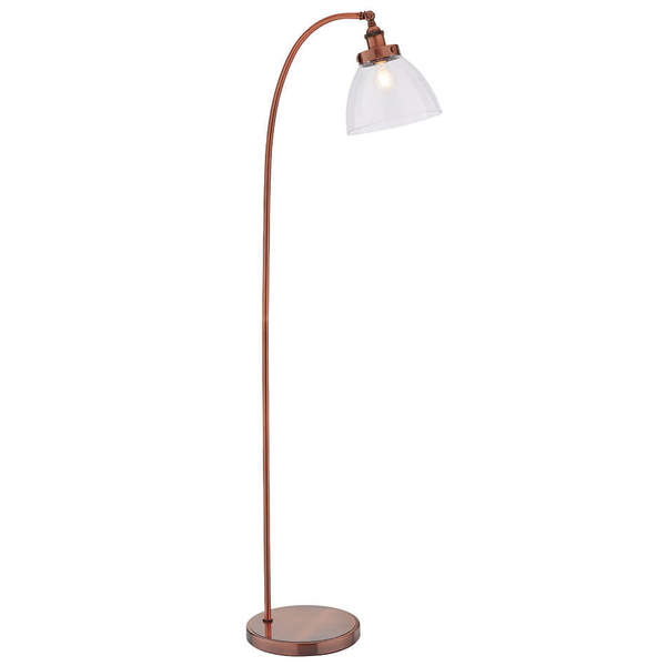 Szklana lampa podłogowa Hansen 77862 do salonu miedziany przezroczysty