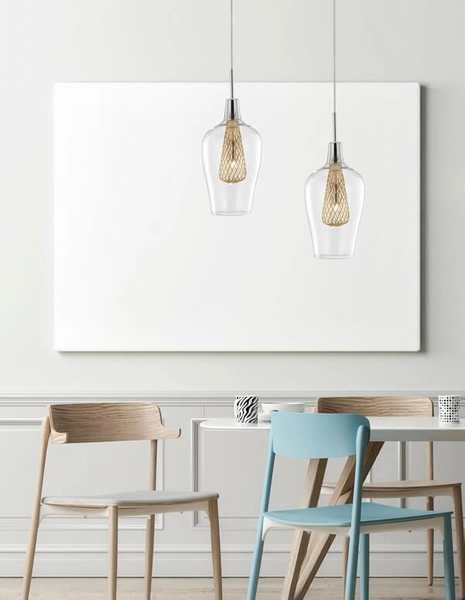 Druciana lampa wisząca Zarza do przedpokoju chrom złota