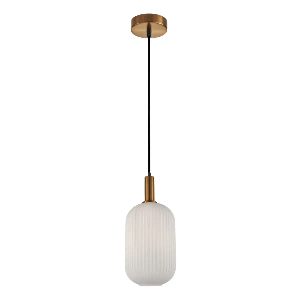 Szklana lampa wisząca Della PND-31982-1A-GD ryflowana biała złota