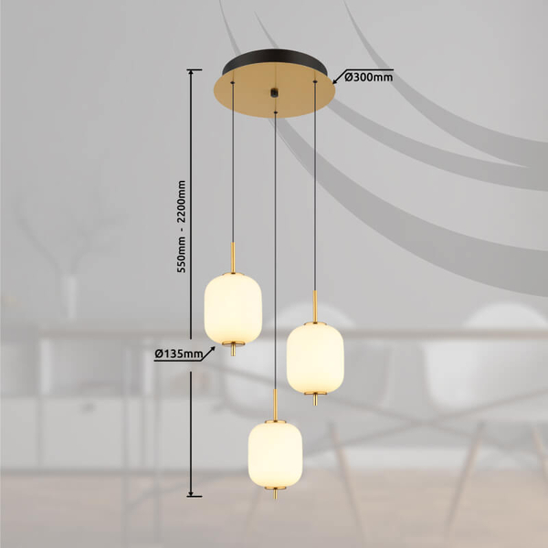 Potrójna wisząca lampa Ewald 15217-3 LED 20W 3000K kule mosiądz białe