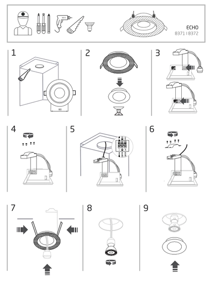 Schodowa lampa czarna Echo 8372 okrągły wpust punktowy metalowy