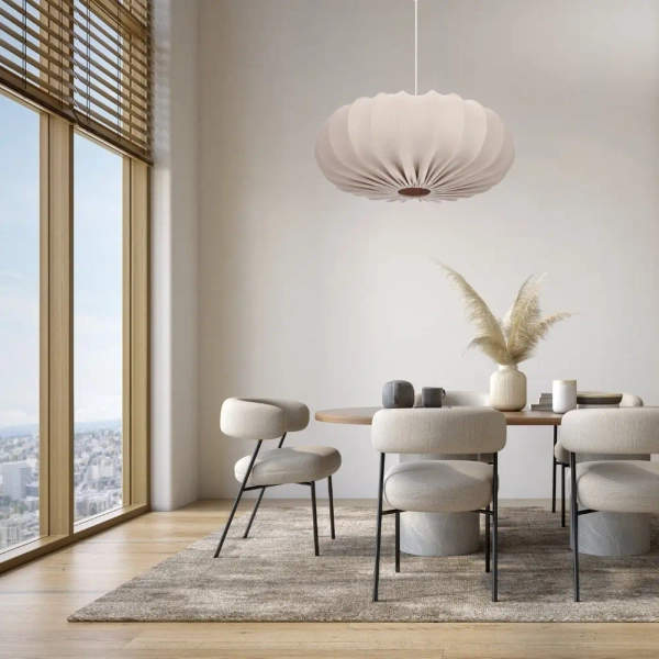 Skandynawska wisząca lampa nad stół 31-39231 regulowany tkanina beżowy