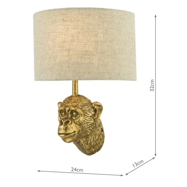 Designerska ścienna lampa Raul RAU0735 małpa z abażurem złoty