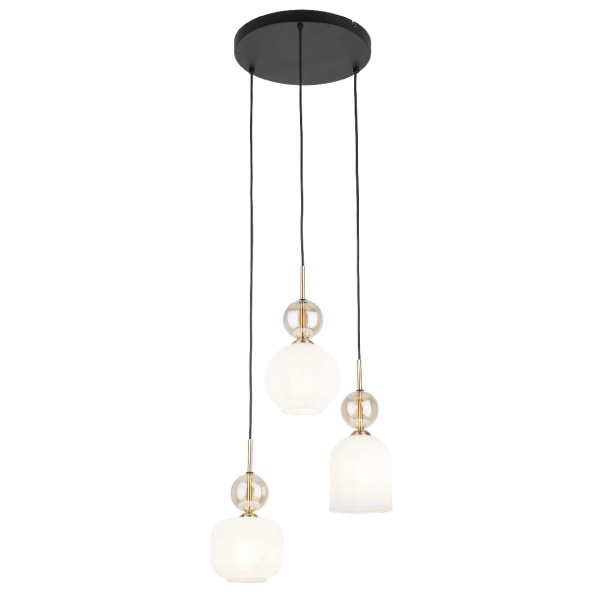 Wisząca lampa do przedpokoju Sophia Cognac ryflowana biały czarny